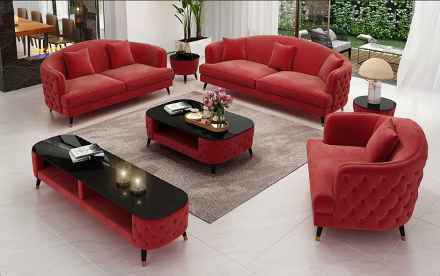 Sofa set Set 3+2+1 Seater Coffee table Sideboard Suite Design Modern 7-piece