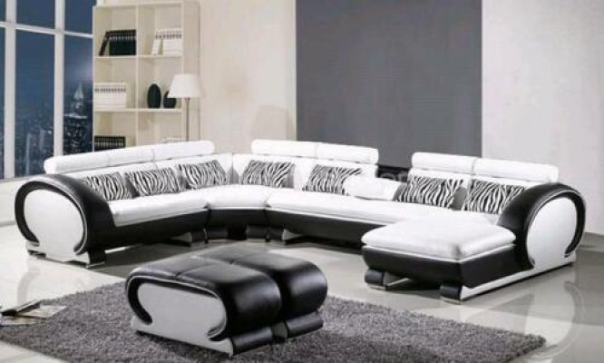 Leather sofa Corner sofa +2x Stool Suite Upholstery U-shape Couch Design