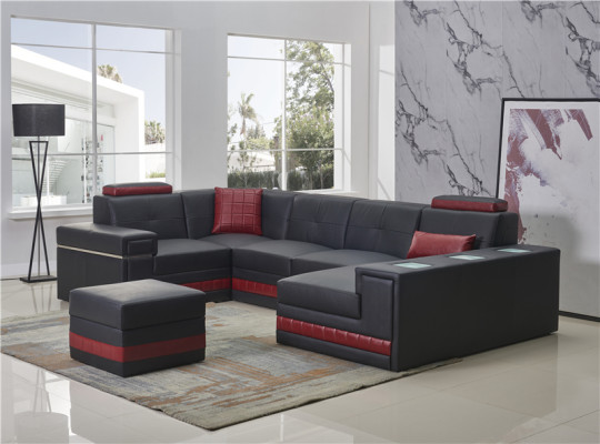 Corner sofa Sofa Living landscape U-shape Upholstery Couch Leather sofa + Stool