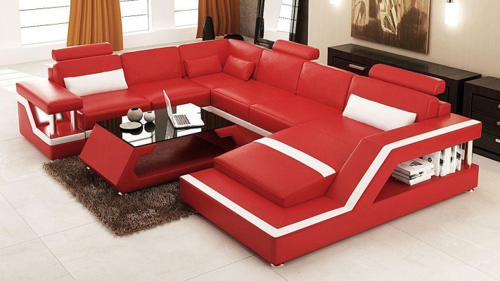 Red Corner sofa Leather sofa Big XXL U-shape Living landscape Sofa Couch