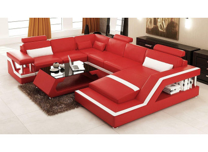 Red Corner sofa Leather sofa Big XXL U-shape Living landscape Sofa Couch