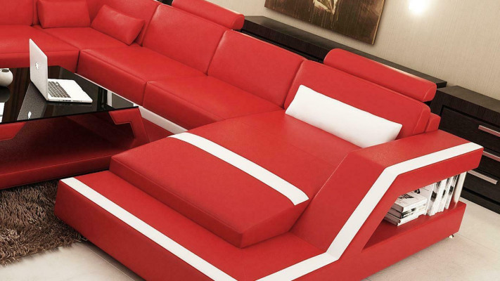 Red Corner sofa Leather sofa Big XXL U-shape Living landscape Sofa Couch