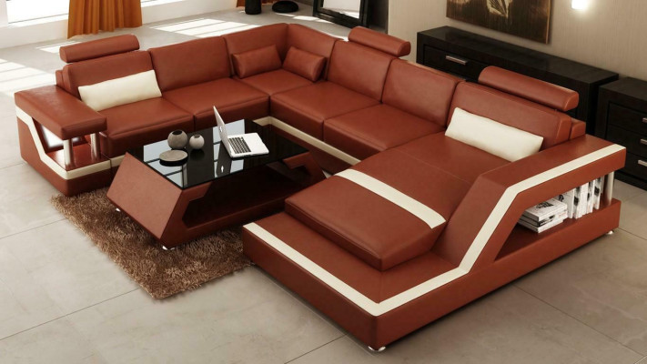 Red Corner sofa Leather sofa Big XXL U-shape Living landscape Sofa Couch