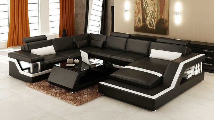 Red Corner sofa Leather sofa Big XXL U-shape Living landscape Sofa Couch