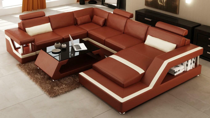 Illuminated Living room Corner sofa Upholstery Corner Seat Suite Leather Couches
