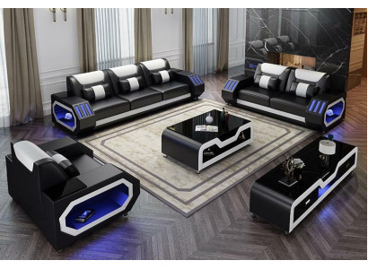 Leather sofa couch sofa suite 3+2+1 - illuminated designer couches new