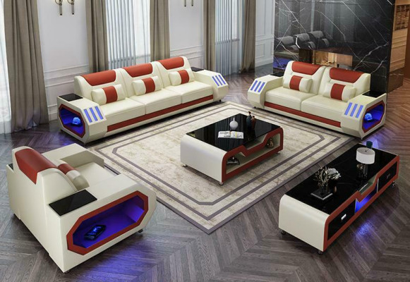 Living landscape L-shape corner sofa + coffee table + sideboard design