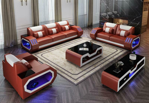Living landscape L-shape corner sofa + coffee table + sideboard design