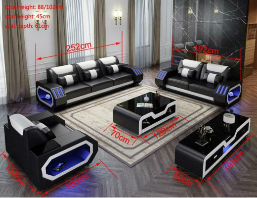 Living landscape L-shape corner sofa + coffee table + sideboard design