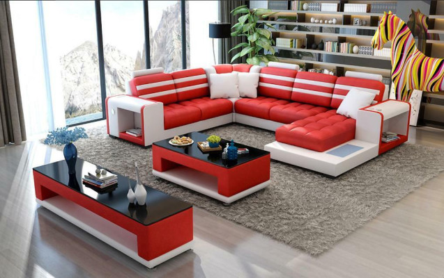 Corner sofa Upholstery Corner sofa U-shape Coffee table Sideboard Leather sofa Living landscape