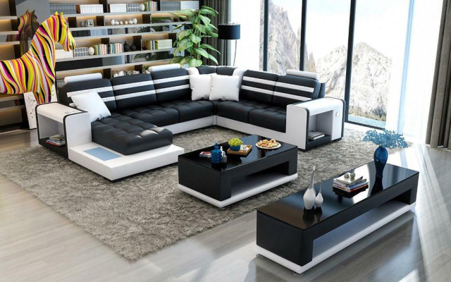 Corner sofa Upholstery Corner sofa U-shape Coffee table Sideboard Leather sofa Living landscape
