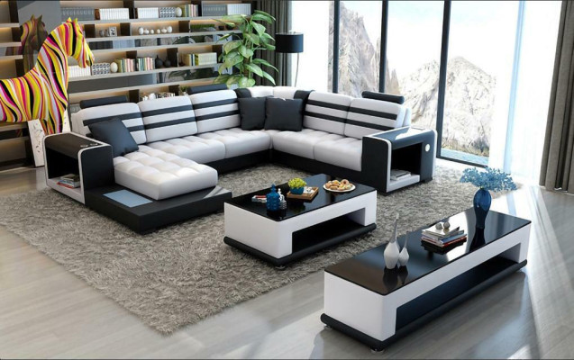 Corner sofa Upholstery Corner sofa U-shape Coffee table Sideboard Leather sofa Living landscape