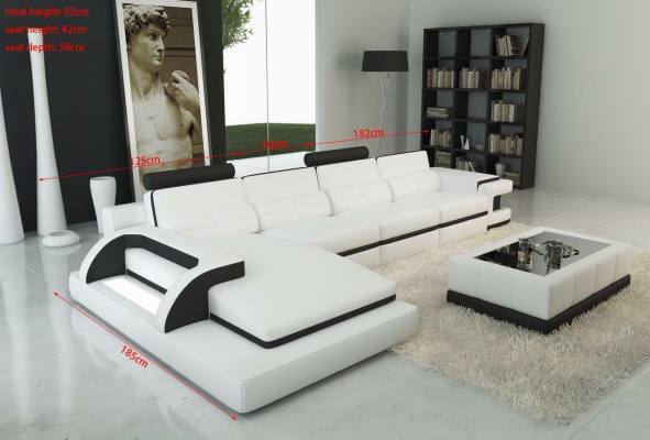 Corner sofa L-shape Sofa Couch Design Gray Upholstery Leather Modern Illuminated