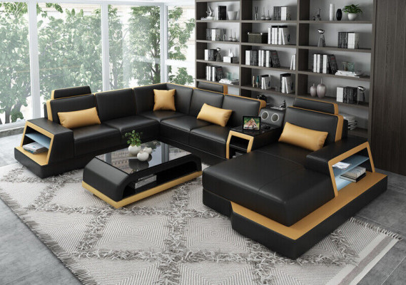 U-shape Sofa Couch Upholstery Suite Corner sofa Living landscape Leather Design