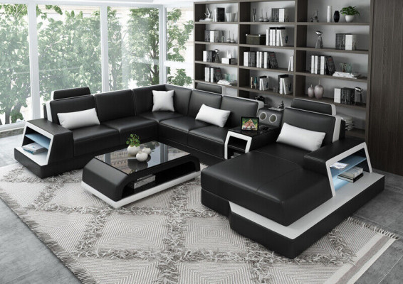 U-shape Sofa Couch Upholstery Suite Corner sofa Living landscape Leather Design