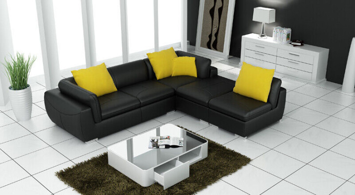Leather sofa L-shape Couch Living landscape Corner sofa Suite Decor Design Modern