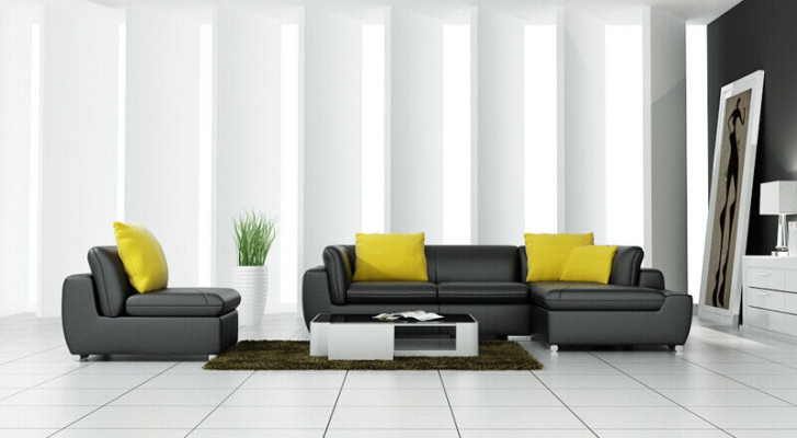 Leather sofa L-shape Couch Living landscape Corner sofa Suite Decor Design Modern