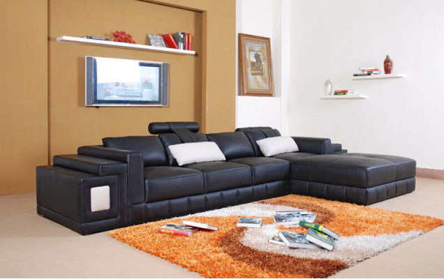 Corner sofa Leather Sofa Couch Upholstery Corner Living landscape Seat Suite L-shape