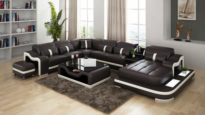 U-shape Sofa Couch Upholstery Suite Living landscape Corner sofa Leather
