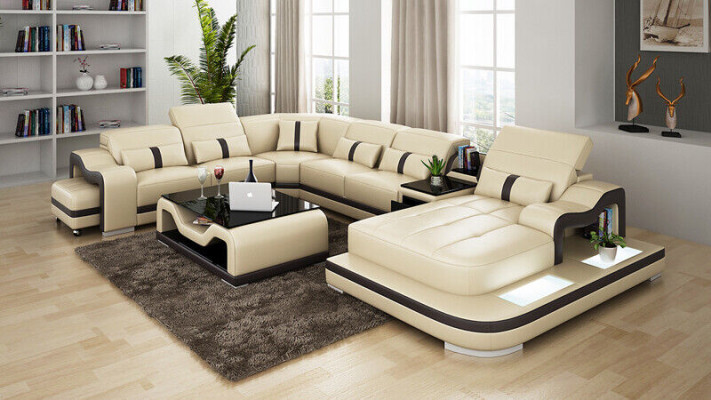 U-shape Sofa Couch Upholstery Suite Living landscape Corner sofa Leather