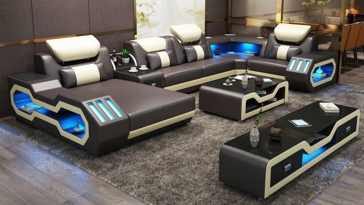 Living landscape U-shape corner sofa + coffee table + sideboard design