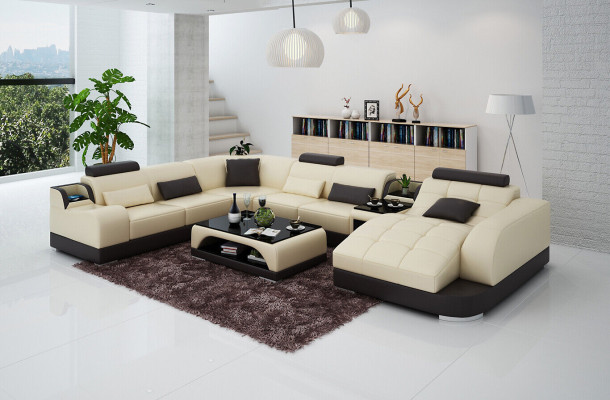 Leather sofa Designer Sofa U-shape Living landscape Couch Upholstery Corner sofa