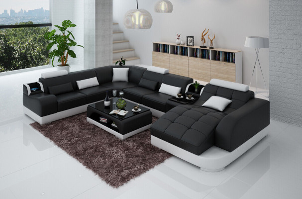Leather sofa Designer Sofa U-shape Living landscape Couch Upholstery Corner sofa