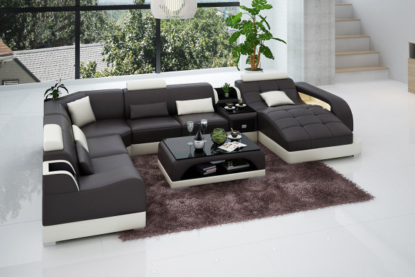 Leather sofa Designer Sofa U-shape Living landscape Couch Upholstery Corner sofa