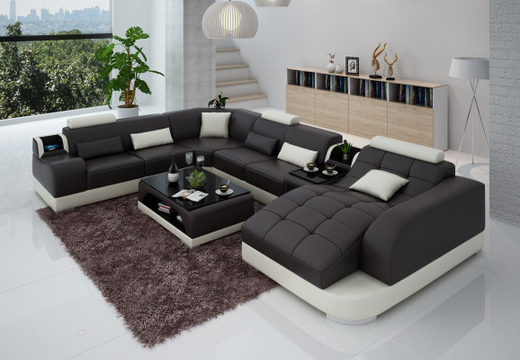 Leather sofa Designer Sofa U-shape Living landscape Couch Upholstery Corner sofa