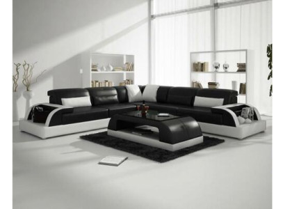 Corner sofa L-shape + Coffee table Sofa Couch Design Gray Upholstery Leather