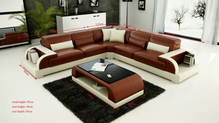 Corner sofa L-shape + Coffee table Sofa Couch Design Gray Upholstery Leather