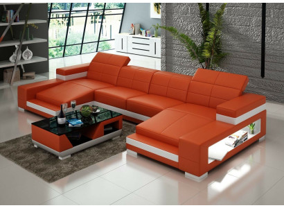 Corner sofa Sofa Living landscape U-shape Upholstery Couch Leather sofa Orange