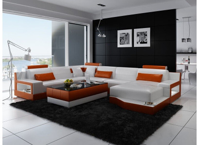 Corner sofa Sofa Living landscape U-shape Upholstery Couch Leather sofa White