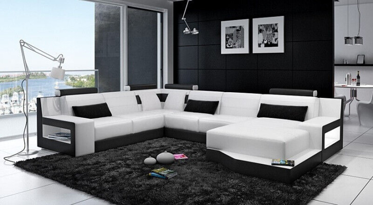 Corner sofa Sofa Living landscape U-shape Upholstery Couch Leather sofa White
