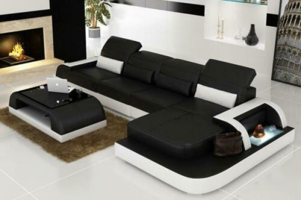 Leather sofa + Coffee table Couch Living landscape Corner sofa Eck Suite new