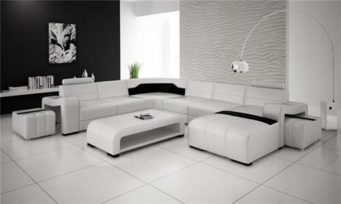 Living landscape Couch Upholstery Seat Suite Corner sofa Big Couches + 2 Stool