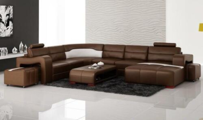 Living landscape Couch Upholstery Seat Suite Corner sofa Big Couches + 2 Stool