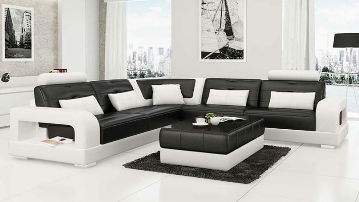 Leather sofa Corner sofa + Coffee table Suite Upholstery L-shape Sofa Design