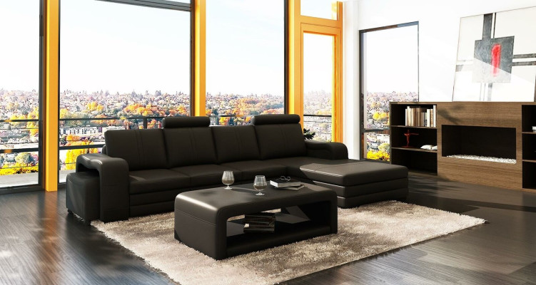 Corner sofa Sofa Suite 3pcs. Couch Table Stool Leather Suite Couches