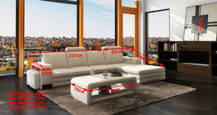 Corner sofa Sofa Suite 3pcs. Couch Table Stool Leather Suite Couches