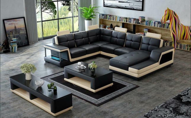 Corner sofa U-shape Upholstery Corner sofa Living landscape Leather sofa Modern new