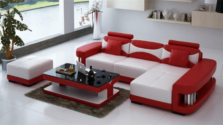 Leather sofa Corner sofa Stool Suite Upholstery L-shape Couch Sofa Design