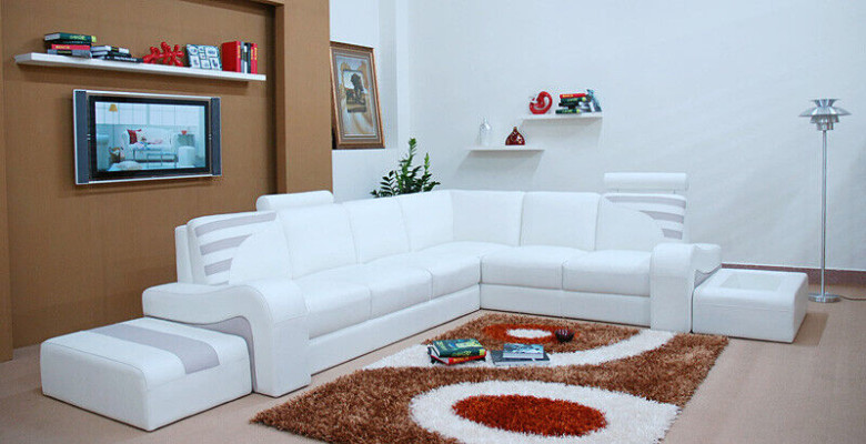 Modern Sofa Corner suite L-shape Upholstery Seat Corner Decor Couch + Stool
