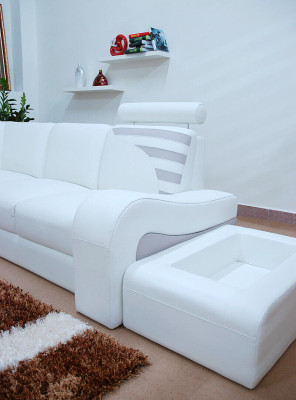 Modern Sofa Corner suite L-shape Upholstery Seat Corner Decor Couch + Stool
