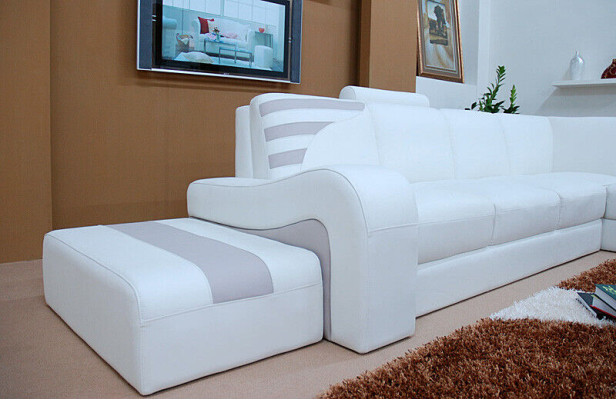 Modern Sofa Corner suite L-shape Upholstery Seat Corner Decor Couch + Stool