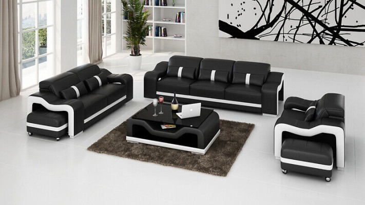 Designer Black Sofa Set 3+2+2 Seater Luxurious Couches Leather Set