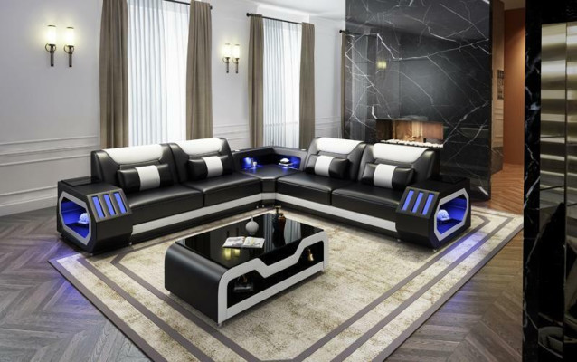 LED Lighted Corner sofa Living room Leather Couch Seat Upholstery Living landscape Sofa