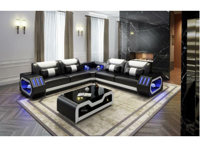 LED Lighted Corner sofa Living room Leather Couch Seat Upholstery Living landscape Sofa
