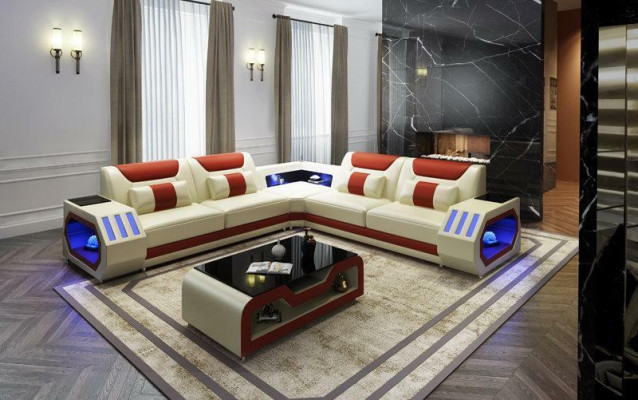 LED Lighted Corner sofa Living room Leather Couch Seat Upholstery Living landscape Sofa