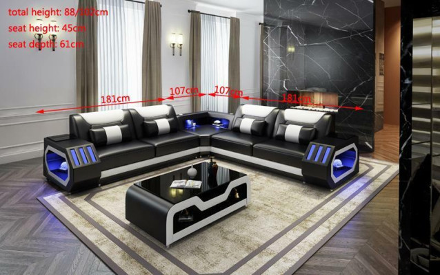 LED Lighted Corner sofa Living room Leather Couch Seat Upholstery Living landscape Sofa